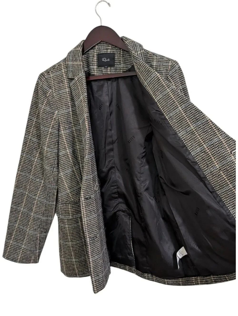 Rails Cody Sand Ash Houndstooth Plaid Double Breasted Blazer M - Picture 3 of 11